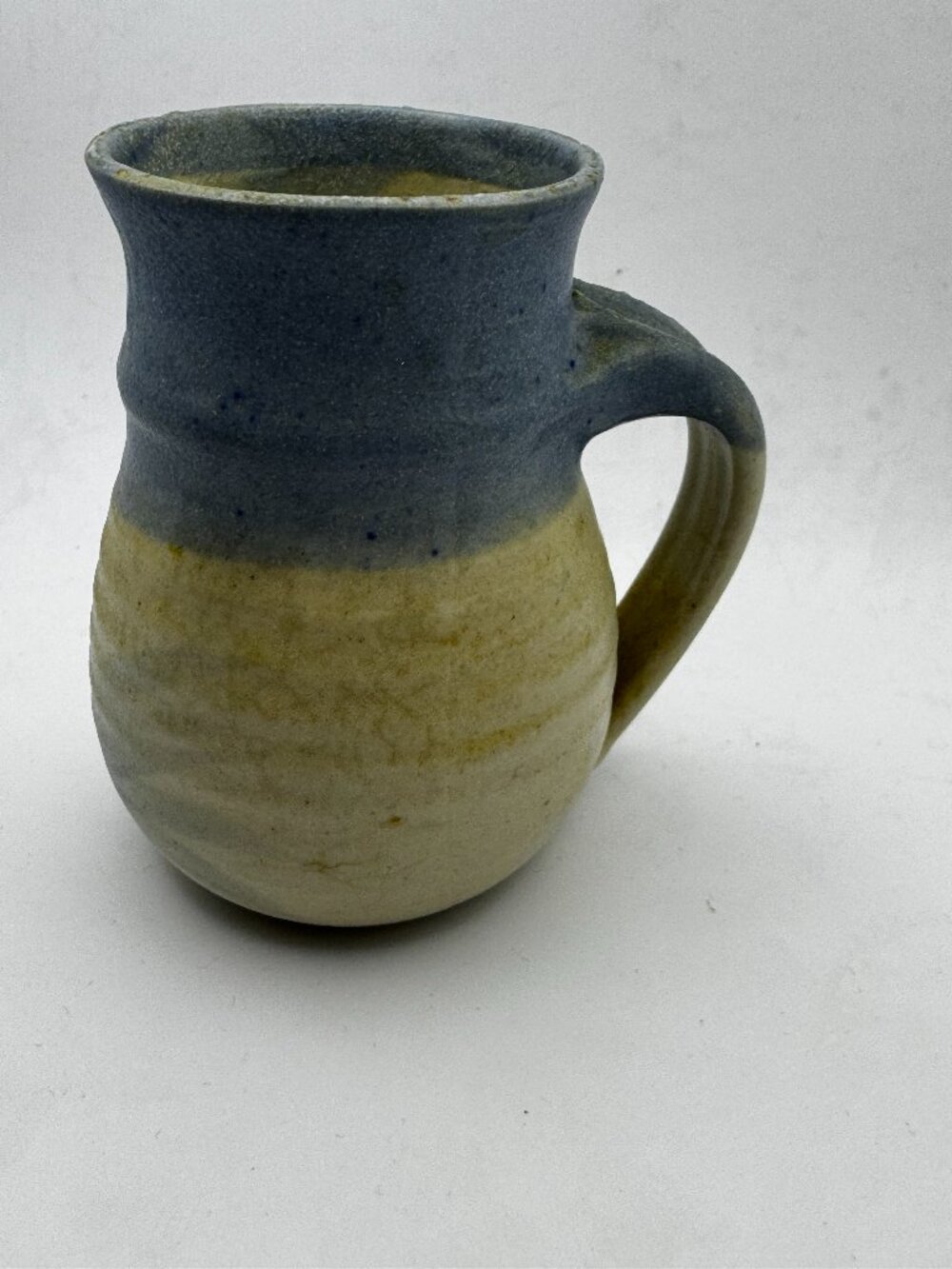 Steve Woodhead Signed Studio Pottery Pitcher Mug Periwinkle Blue Cream Glaze
